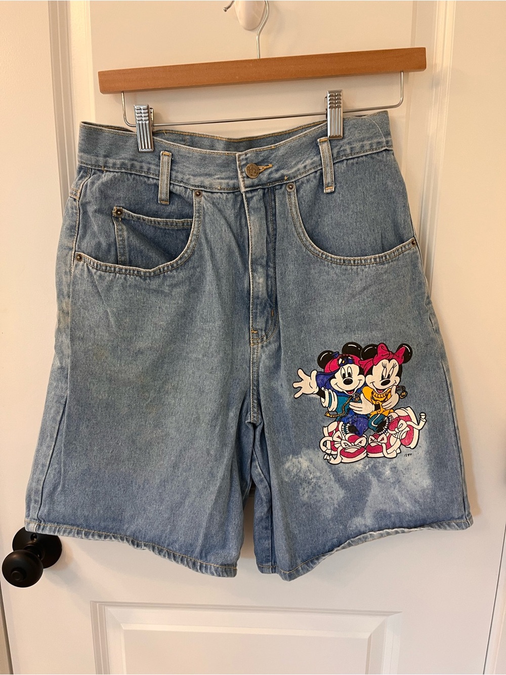 Light Blue Denim Jean Shorts with Cartoon Patch - flawed refer to pictures